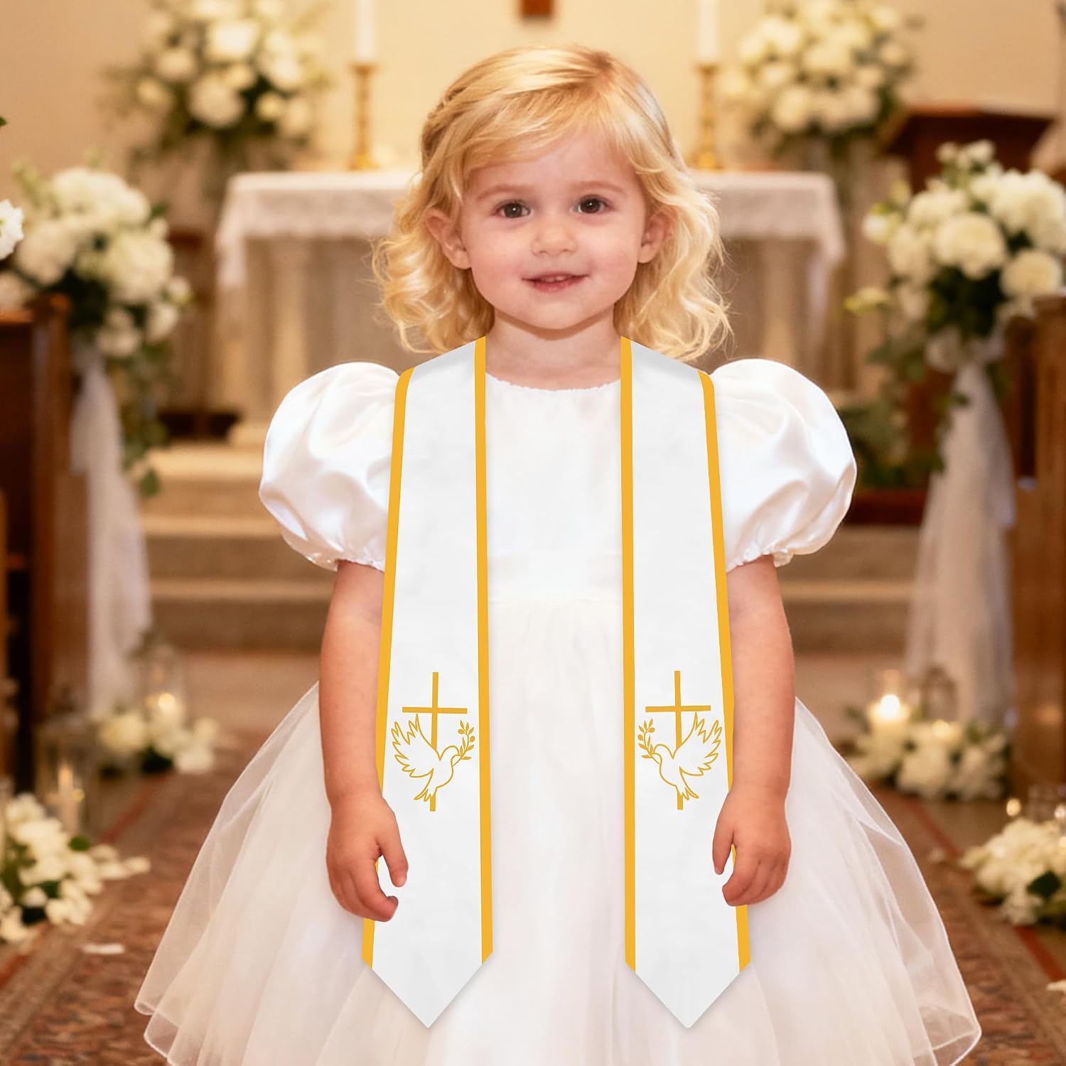 Gold Mi Bautizo Stole First Holy Communion Sash for Boy/Girl