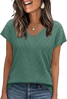 Short Sleeve Sweater for Women V Neck Trendy Summer Tops 2026 Beach Vacation Clothes Travel Business Casual Outfits
