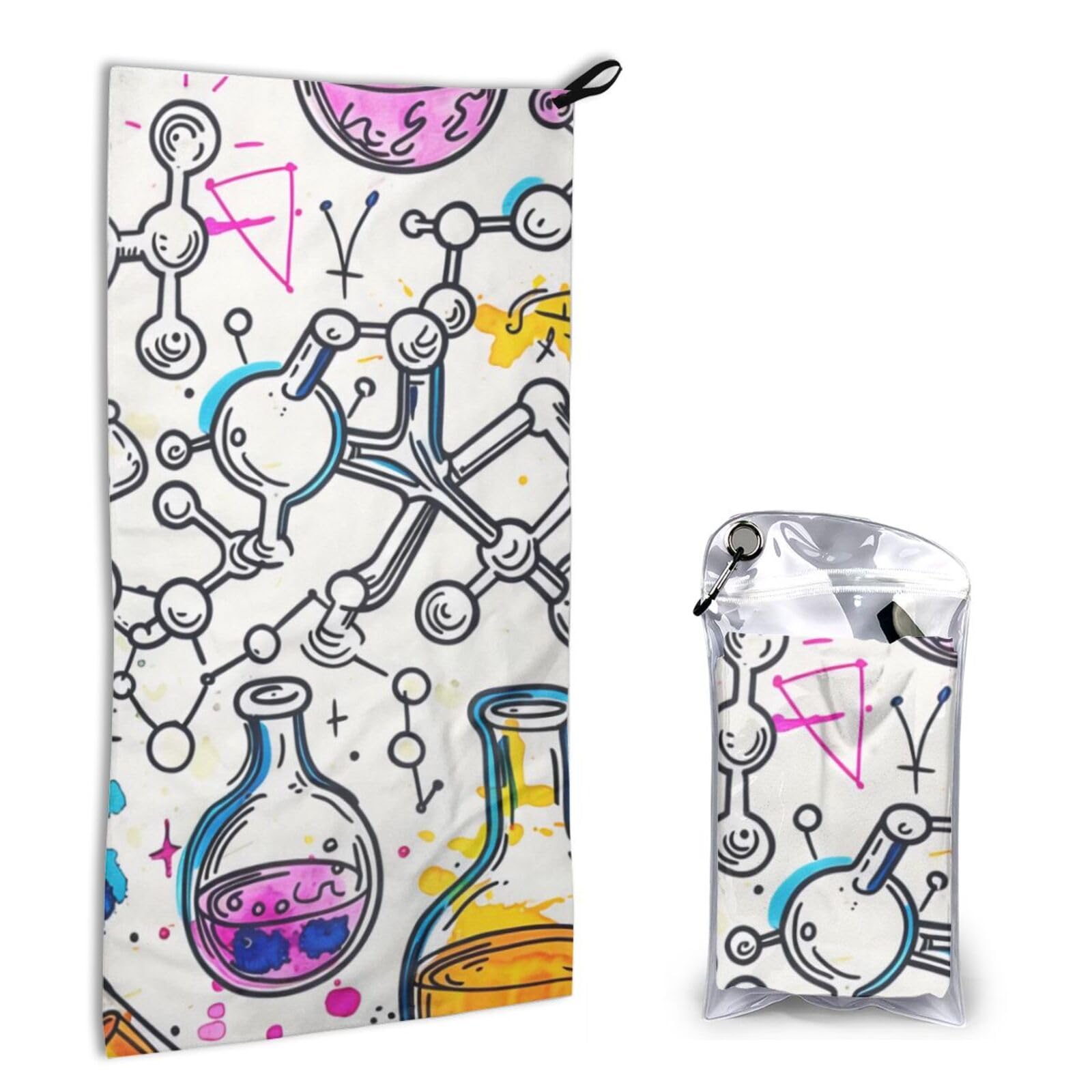 BWWHCCTI Quick Dry Hand Towel With Bag - Chemistry Print Printed Super Absorbent Face Cloth Microfiber Travel Sports Towels 40x80cm