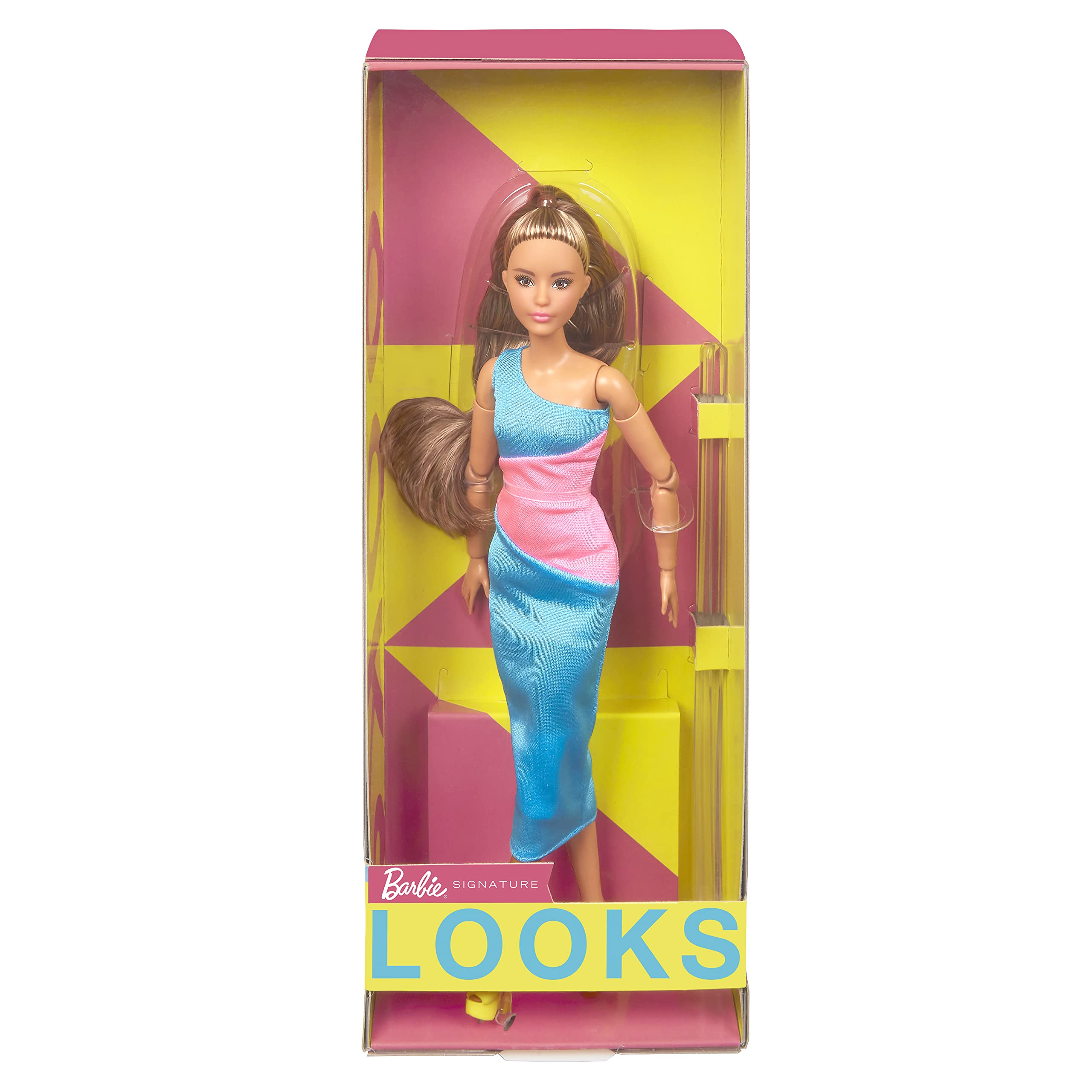 Barbie Signature Looks Vestido Largo Muñeca articulada con coleta Larga, Juguete de colección de Moda, Regalo +16 años (Mattel HJW82)
