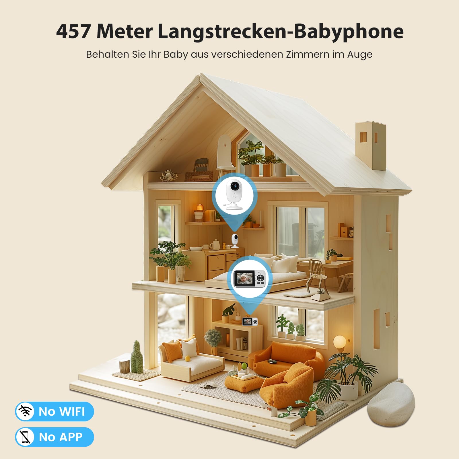 Generisch Simyke Babyphone, Dual-Modus Baby Monitor mit 1080p App & 2,8 Zoll Display, KI-Klang- und Bewegungserkennung, 10 Std. Streaming, 457 m Reichweite, Nachtsicht, Zwei-Wege-Kommunikation