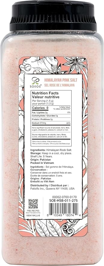Soeos Himalayan Pink Salt, Fine Grain, 39oz (2.4 LB), No GMO, Sal Kosher, Sal Rosa Himalaya miniatura 2