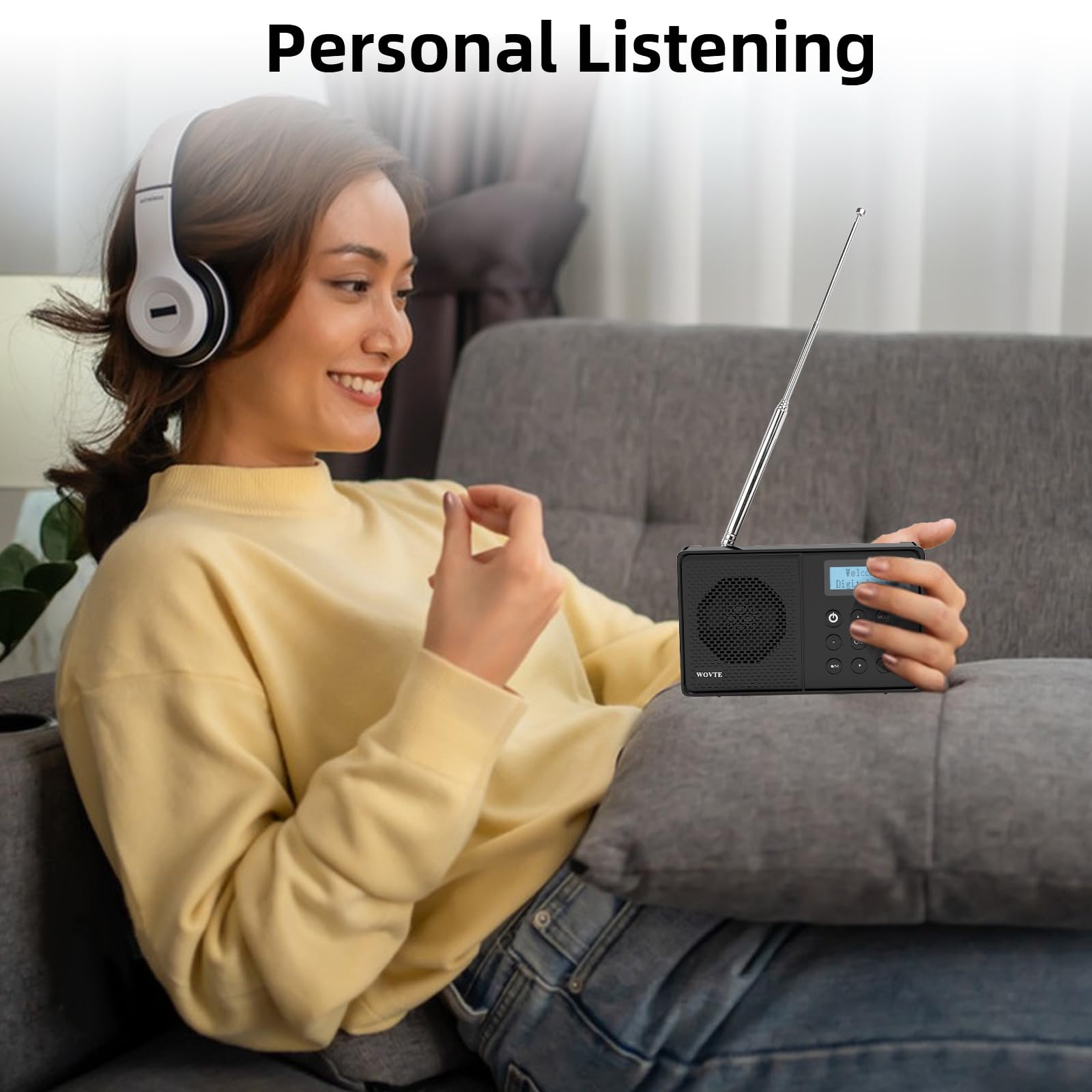 WOVTE DAB+ Digital Radio - Portable, Rechargeable & Mains Powered with Bluetooth, 40 Presets, LED Display, Alarm Clock, Sleep Timer & Headphone Socket — view 6