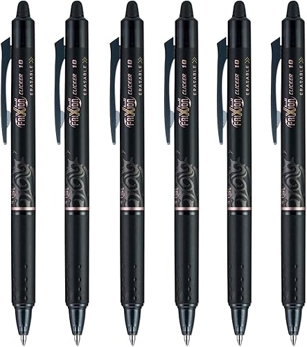 Pilot FriXion Clicker - Bolígrafos de gel borrables de 0.039 pulgadas, punta gruesa, paquete de 6 (negro)