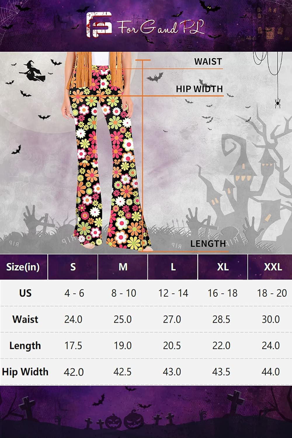 For G and PL Women's Hippie Costume Pants Floral Bell Bottom : Clothing, Shoes & Jewelry