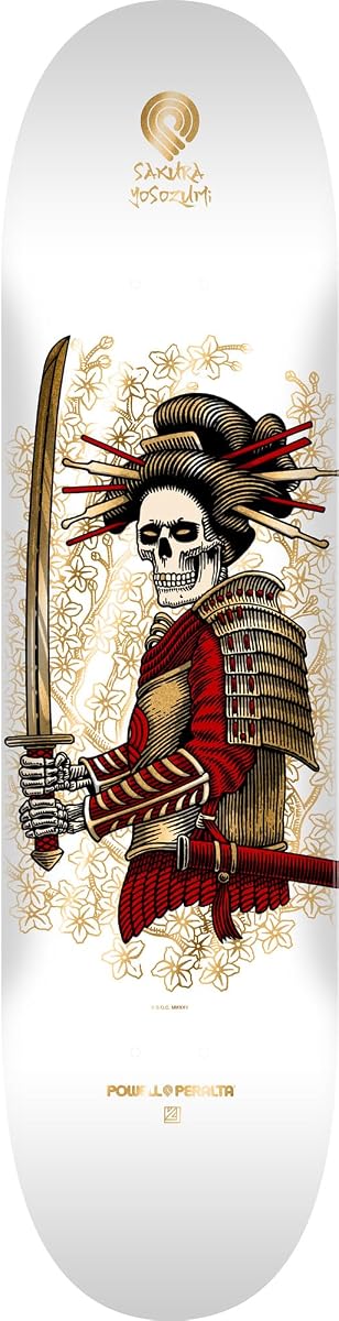 Powell Peralta Sakura Yosozumi Onna-Bugeisha Plataforma de Monopatín, Blanco/Dorado, 8.25" x 31.95"