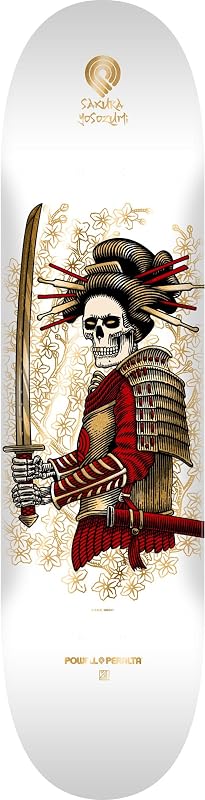 Powell Peralta Sakura Yosozumi Onna-Bugeisha Plataforma de Monopatín, Blanco/Dorado, 8.25" x 31.95"