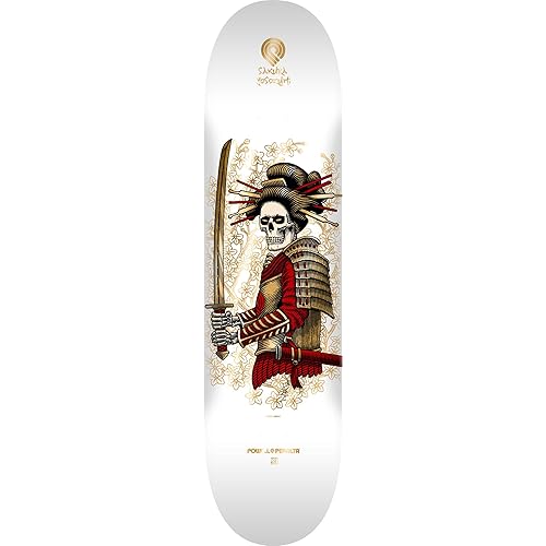 Powell Peralta Sakura Yosozumi Onna-Bugeisha Skateboard Deck, White/Gold Foil, 8.0" x 31.45"