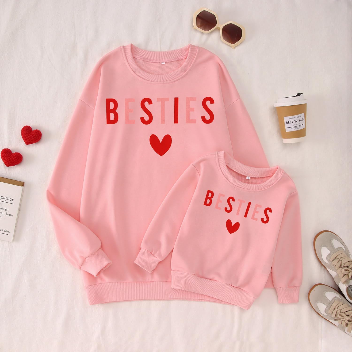 SOFEON Mommy and Me Valentines Sweatshirt Love Heart Besties Letter Pullover Family Matching Outfit Long Sleeve Tops - Image 3