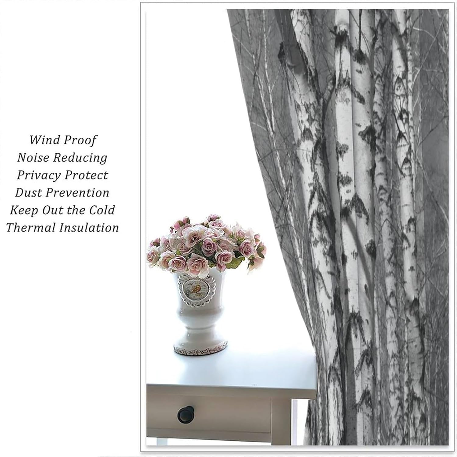 Birch Tree Blackout Window Curtain Beautiful Birch Trees with White Birch Bark in Birch Grove with B for Cafe Room Chidren Curtains Window Curtain 2 Panels 63x72in
