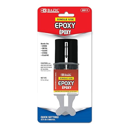 BAZIC Products Pegamento epoxi con aplicador de jeringa 0.2 onzas0.20 oz, ajuste rápido, 2 partes de pegamento transparente adhesivo para madera,