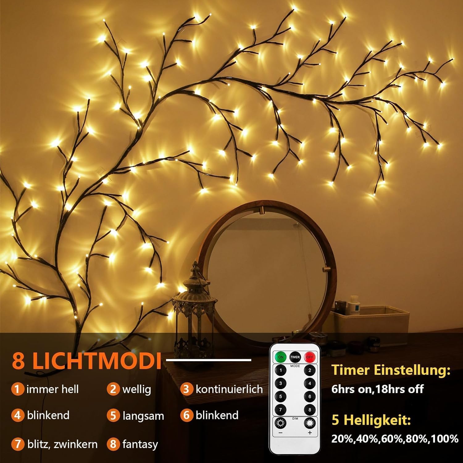 Ciskotu 2 Paquetes Guirnalda Luces Interior, Cadena de Luces con Enchufe, 144 LEDs Ramas de Luces LED para Interior, Luces LED para Cuarto para Decoracion pared Dormitorio, Salon, Hogar