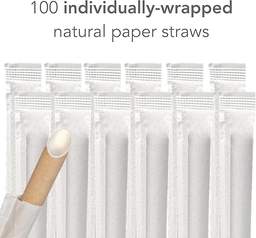 Miniatura 2 de Pajitas de papel envueltas individualmente (paquete de 100)  Pajitas para jugos, restaurantes, fiestas, suministros al aire libre, popotes
