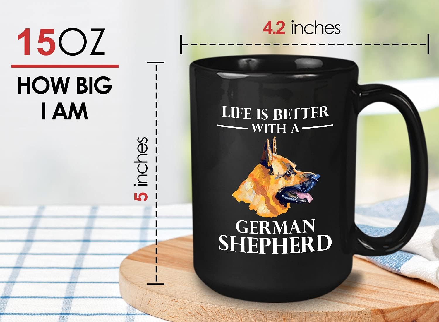 Bubble Hugs Dog Lover Coffee Mug 15 Oz Black - Life Is Better With A German Shepherd - Dog Owner Pet Owner Rescue Animal Lover Dog Breed Puppy Paw Fur Veterinarian