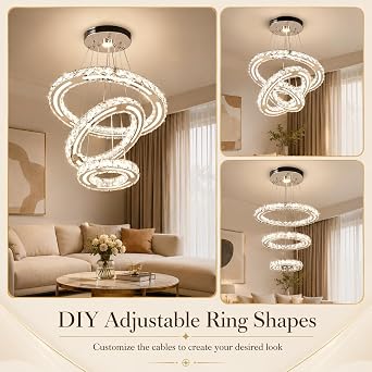 Dimmable 3 Ring Modern Crystal Chandelier LED Ceiling Light