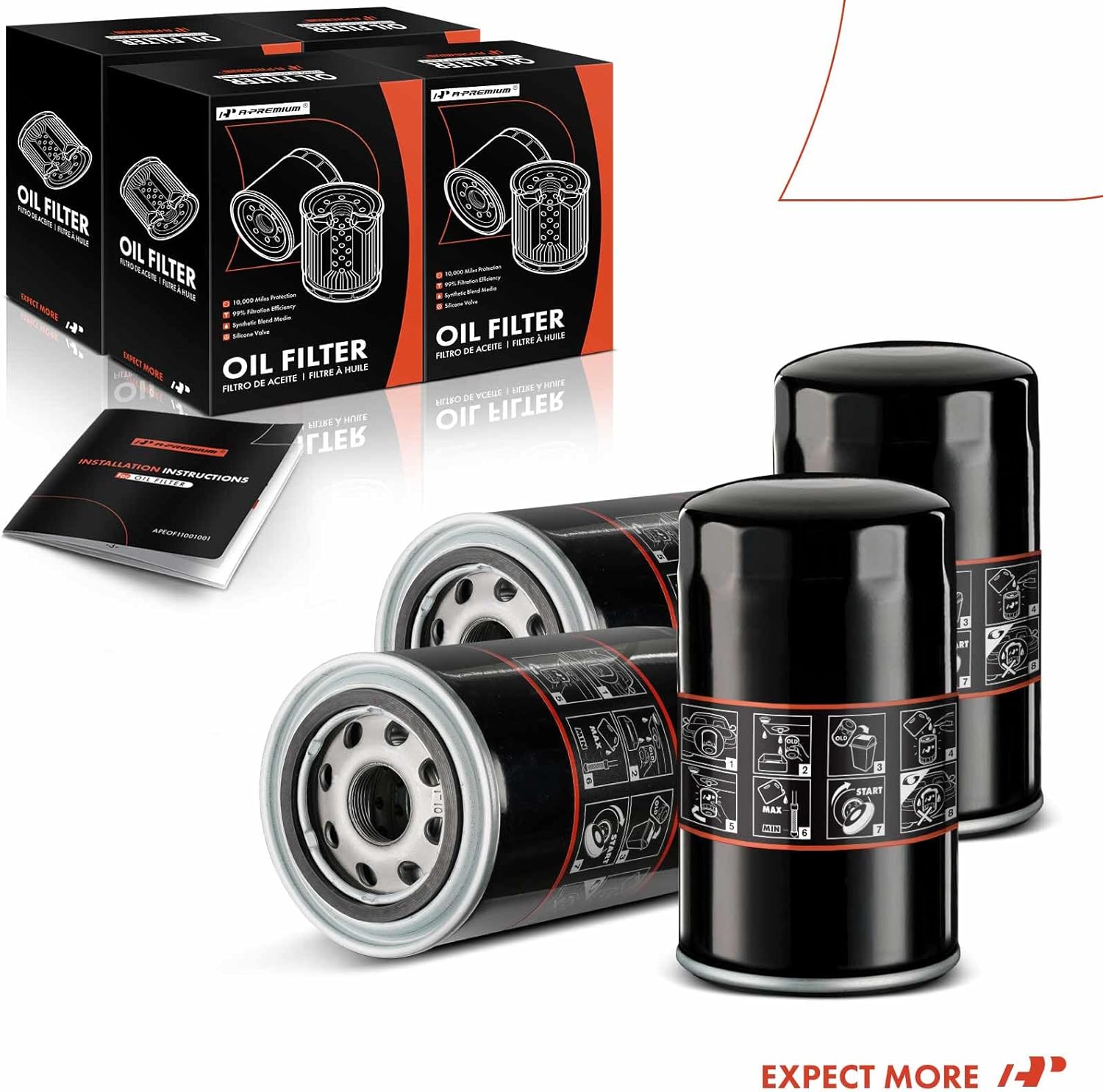 A-Premium 4-PC 10K Miles Protection Spin On Oil Filter Compatible with Ford F-600, F-600 LPO, F-700, F-800, F-800 LPO & Dodge Ram 2500 & Chevy & Freightliner & Hino & Kenworth & Ram & Sterling Truck