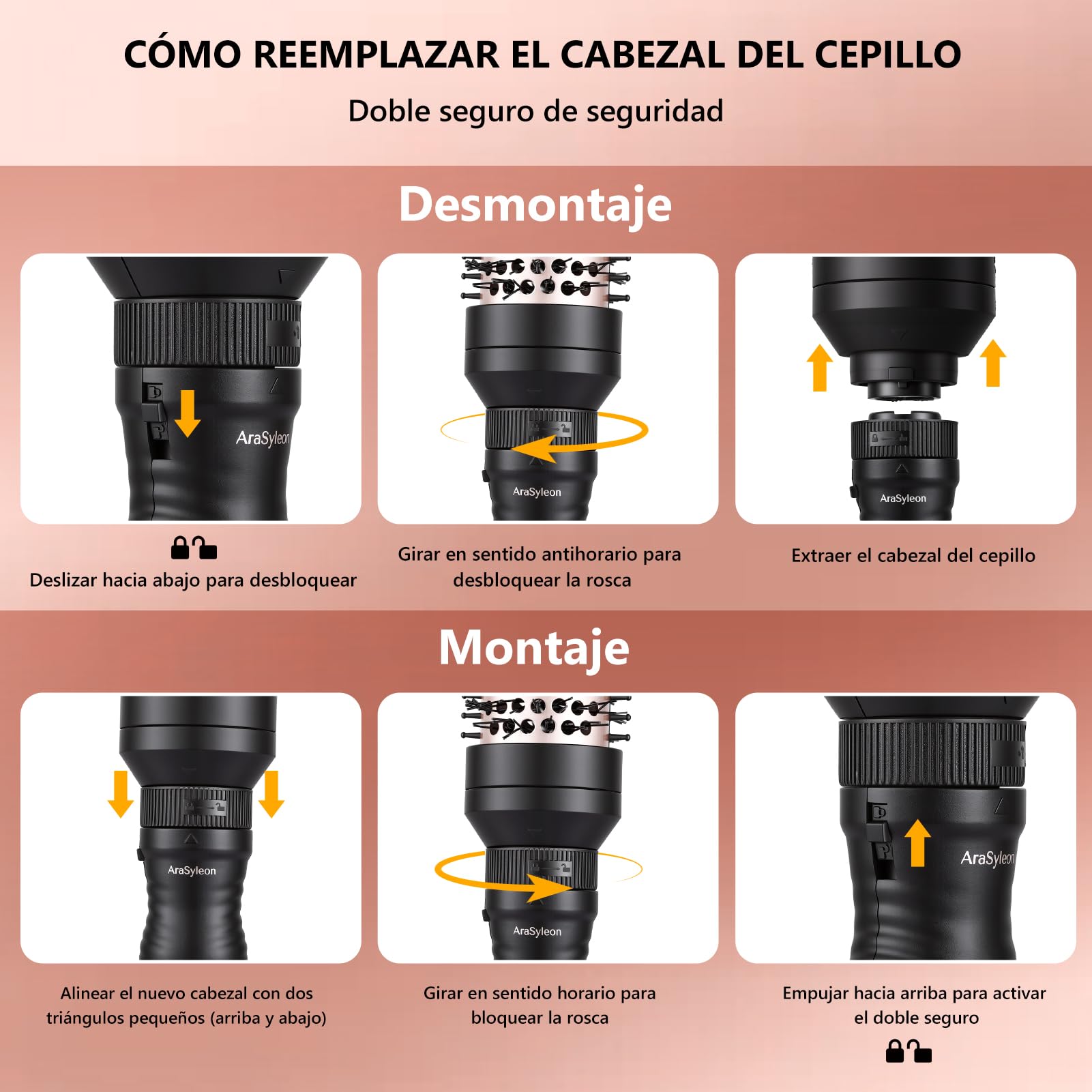 3-en-1 Cepillo Térmico — Thermal Brush (32/38/45mm), Tecnología de Iones de Cerámica-Turmalina, 5 Temperatura (150-230°C), Anti-Frizz, Ideal como Cepillo Eléctrico para el Pelo
