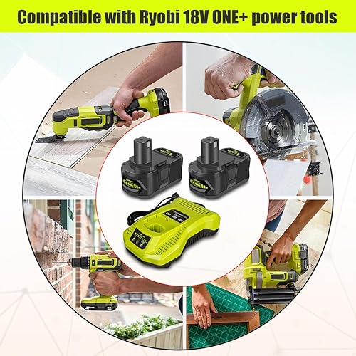 Miniatura 4 de BatPower Paquete de 2 baterías de litio de 6.5AH 18V con cargador para Ryobi 18 voltios batería y cargador kit P117 P193 PBP007 PBP005 PBP004 P108