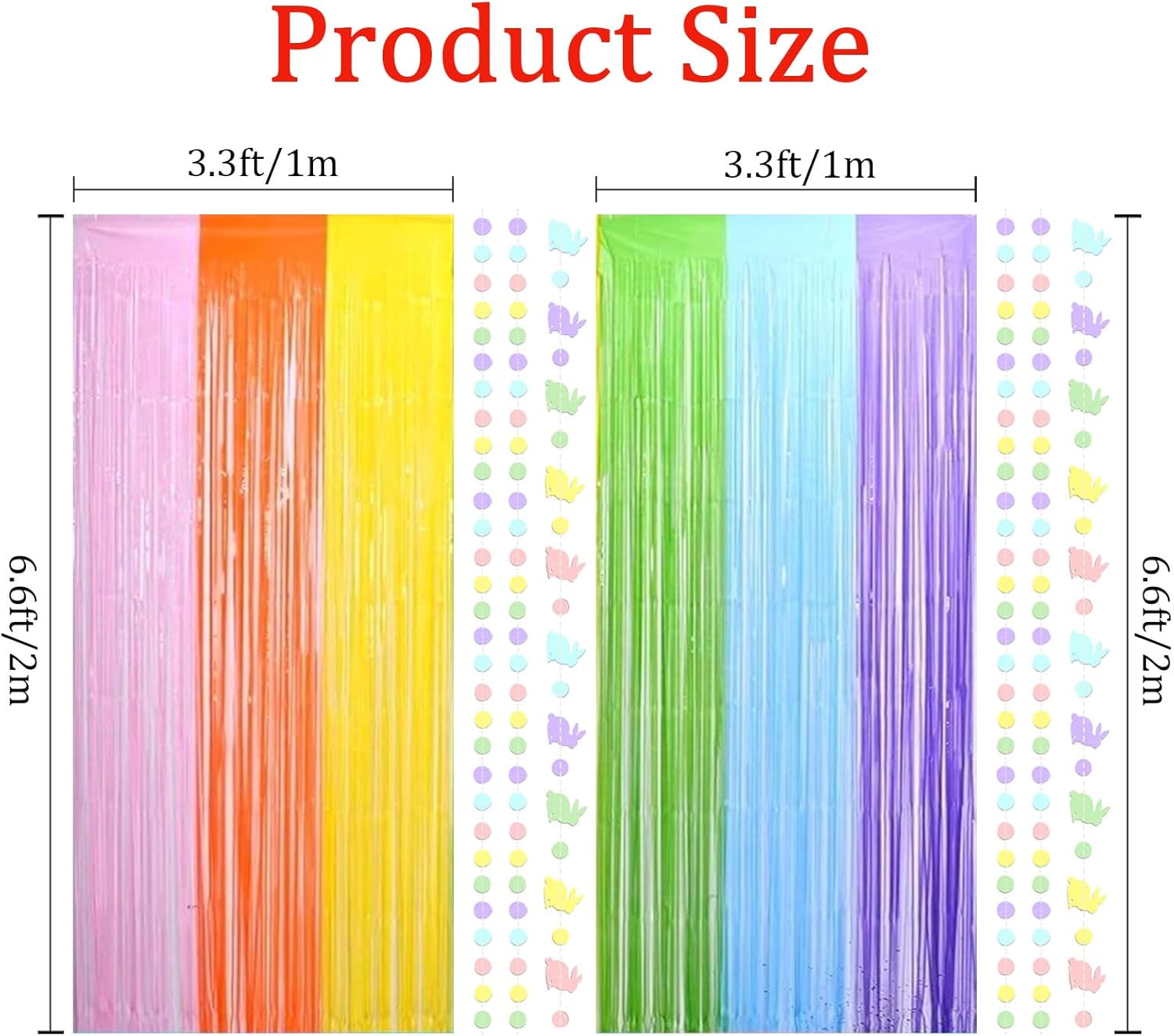 Easter Decorations Foil Fringe Curtains Photo Booth Prop Hanging Garland Easter Bunny Banner Rabbit Garland Rainbow Foil Fringe Curtains for Birthday Wedding Engagement Bridal Shower