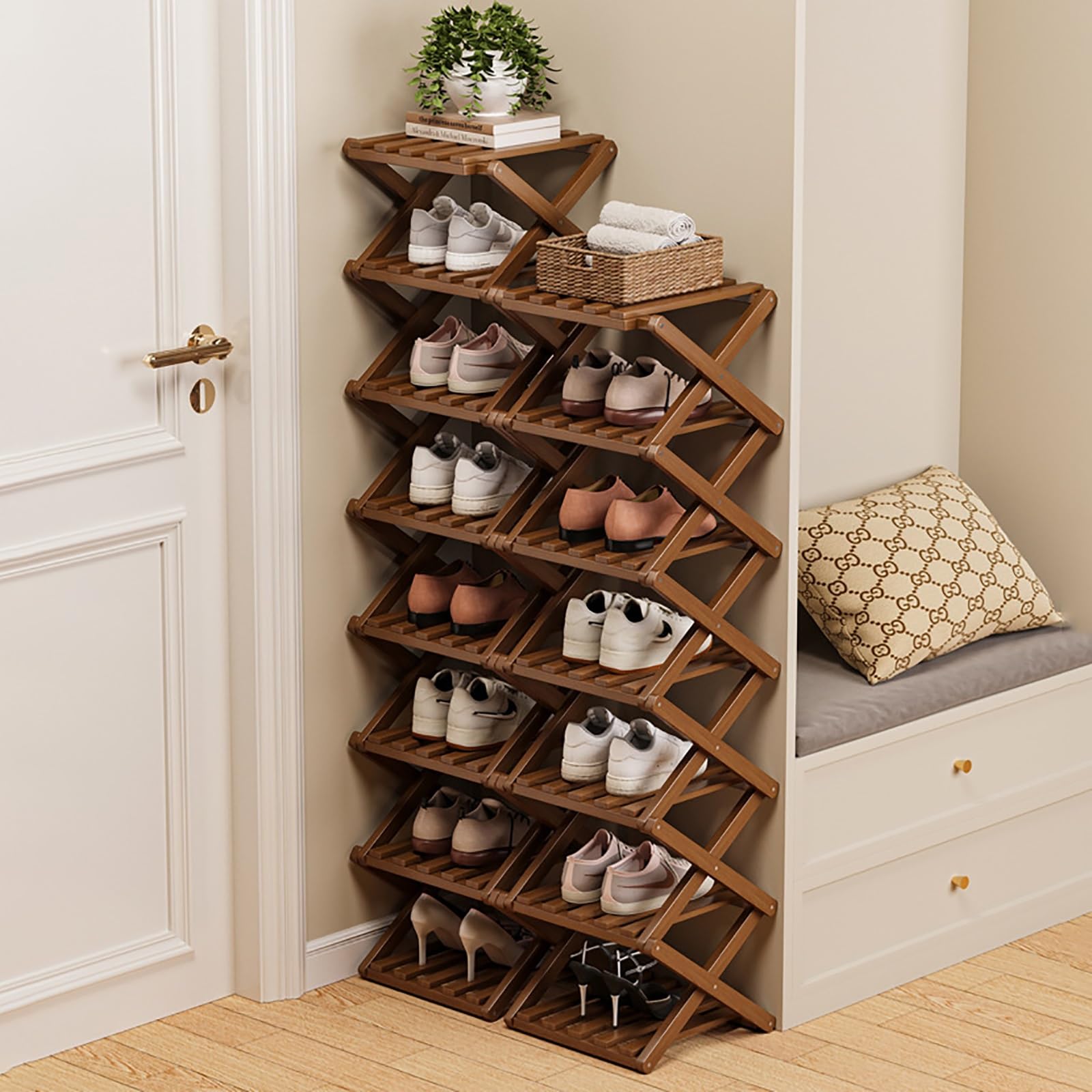 Scarpiera pieghevole in bambù, non necessita di montaggio, per ingresso, salvaspazio, per soggiorno, camera da letto, bagno, finitura naturale (19,5 cm)