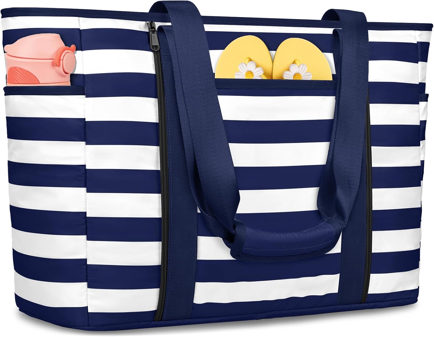 TEUEN Extra Large Beach Bags for Women, Waterproof Sandproof Beach Tote Bag Foldable Swim Pool Bag with Zipper and Wet Pocket