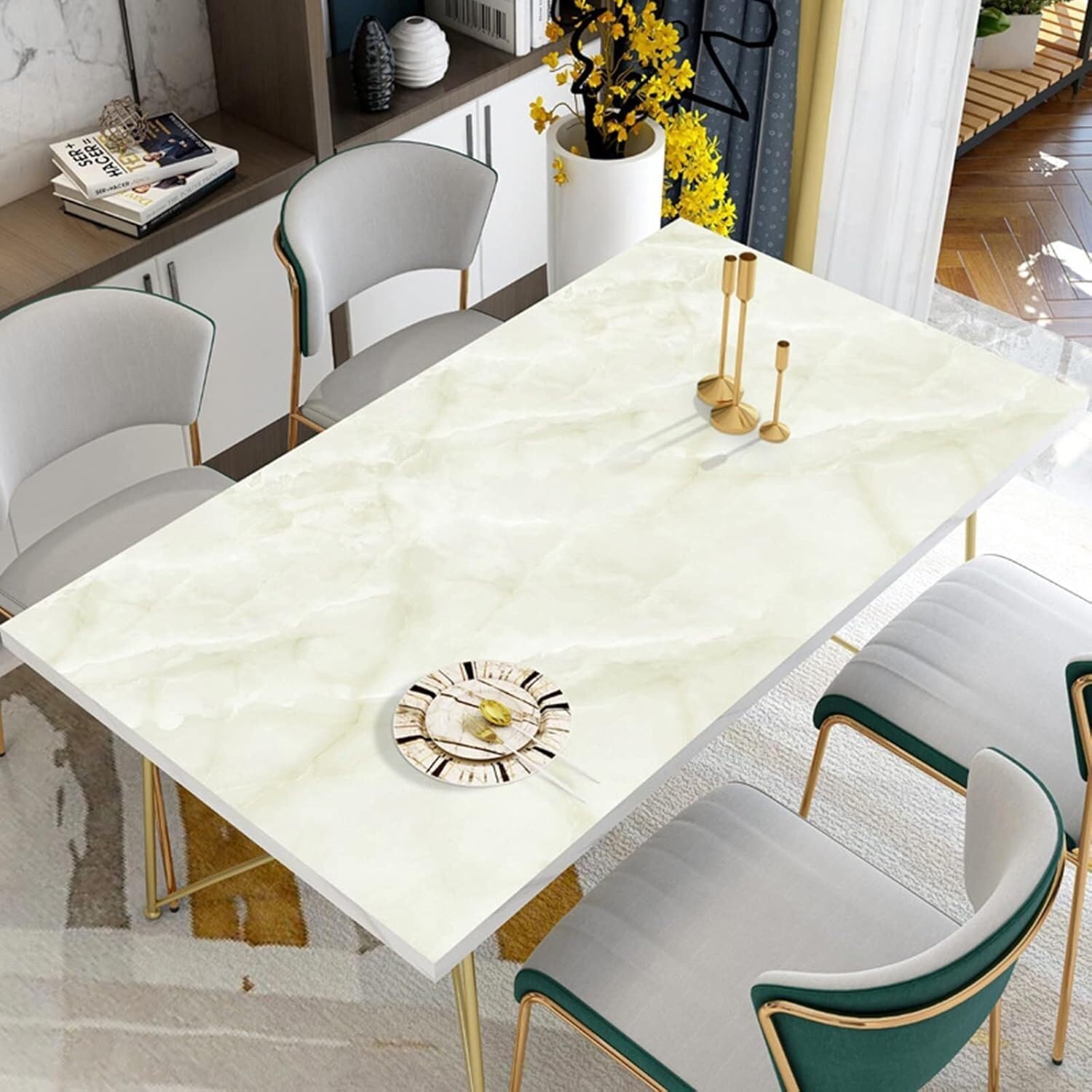 Plastic Table Mat Marble-Patterned Leather Wipeable Heat-Resistant Protector Kitchen Dining Table Decoration Festive Party Square Wipeable and Heat-Resistant(90 * 150cm)