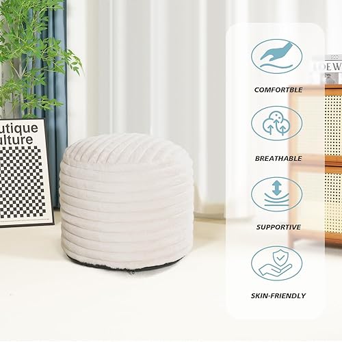 Miniatura 7 de Puf otomano de relleno redondo para reposapiés, pufs de piel sintética con relleno de trozos de espuma, cojín otomano de almacenamiento, silla de