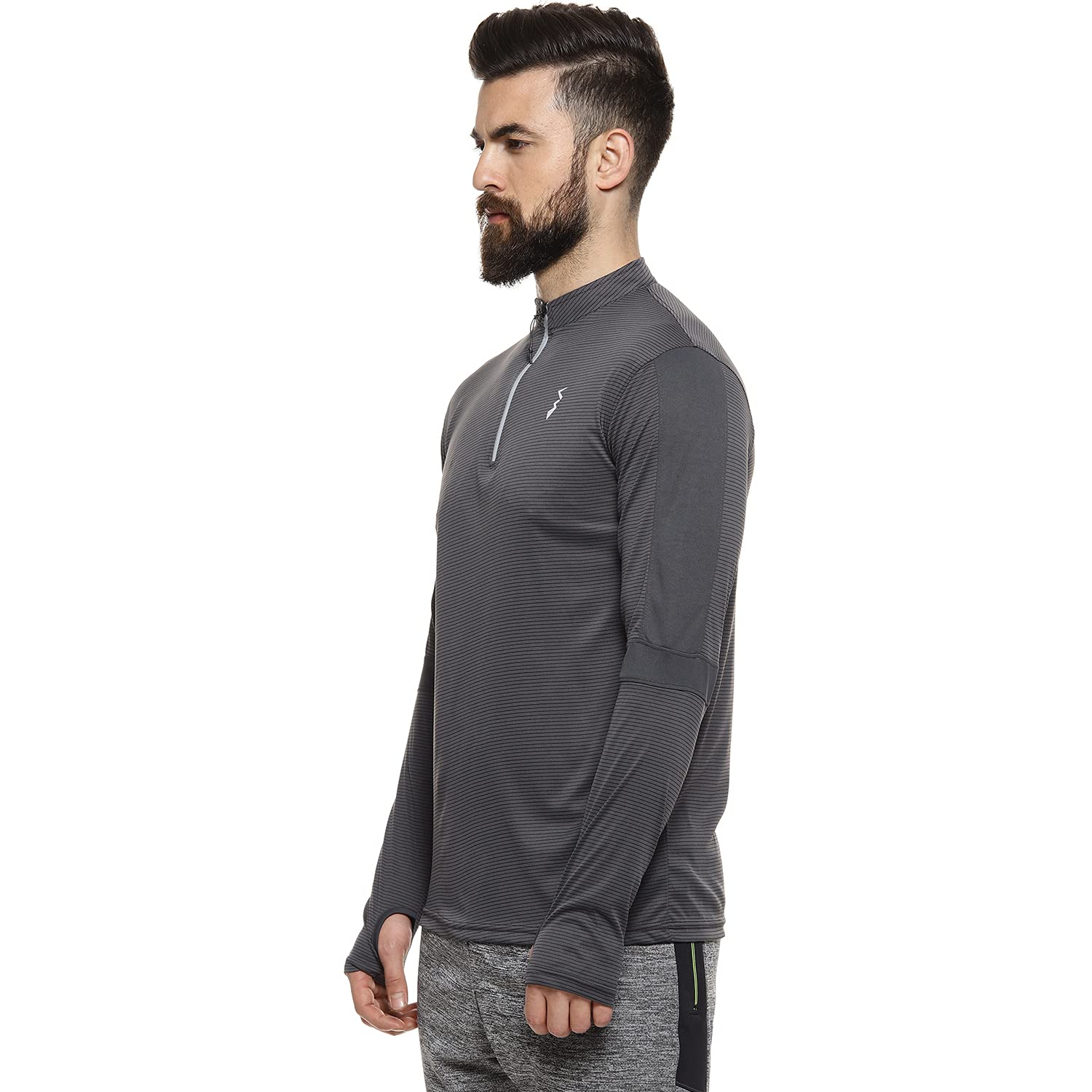 Campus Sutra Camiseta básica deportiva para hombre para uso casual, cuello alto, manga larga, cierre de media cremallera, camiseta de poliéster fabricada con ajuste cómodo para el uso diario