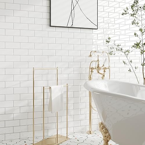 Miniatura 6 de VEELIKE Azulejo blanco para salpicaduras de metro con lechada negra, 6 hojas de azulejos de pared para cocina, azulejos de pared para baño, adhesivo
