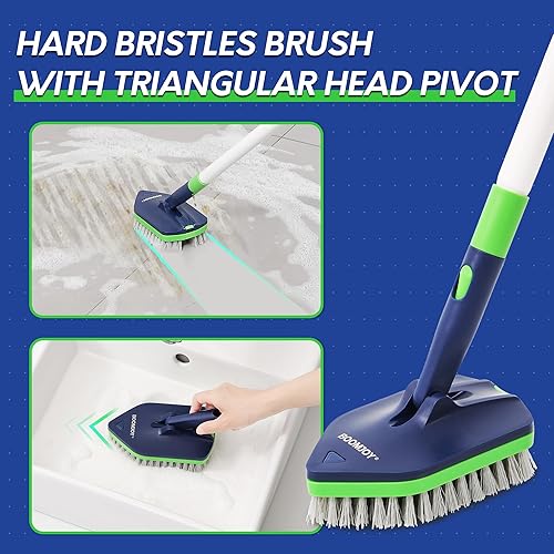 Miniatura 3 de BOOMJOY Cepillo de limpieza de ducha 4 en 1, juego de limpiador extensible de 58 pulgadas para bañera y azulejos, cepillo de lechada con mango