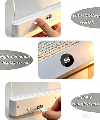 Flat book light, reading light for bed reading, panel book light, night reading light, tri color dimming eye protection LED book page light, USB charging, with timer, used for bedroom reading(Pink)
