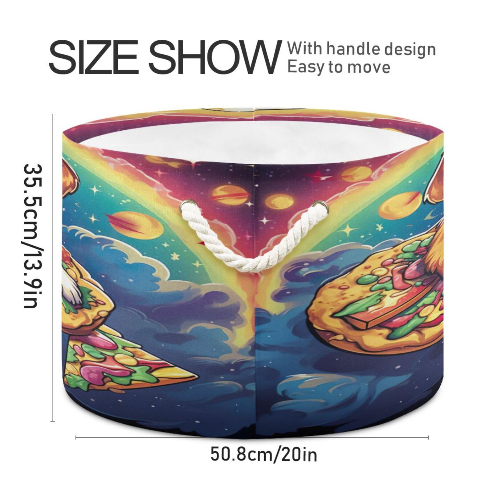 Round Funny Space Pizza Dog Storage Basket Large Organizer Bin Laundry Hamper Toy Storage Basket with Handle for Nursery Clothes Toys 202b4979