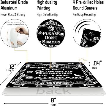 Yiruhe Please Do Not Summon Demons In The Bathroom Funny Gothic Decor Bathroom Wall Art for Home Gift Toilet Restroom 8x12 Inch (2551)