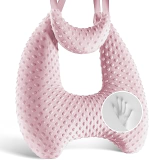 Memory Foam Kids Travel Pillow, Car Pillow for Kids, H-Shape Car Pillows for Sleeping, Removable Pillowcase, Adjustable, Velvet Dots, Pink