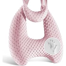 Memory Foam Kids Travel Pillow, Car Pillow for Kids, H-Shape Car Pillows for Sleeping, Removable Pillowcase, Adjustable, Velvet Dots, Pink