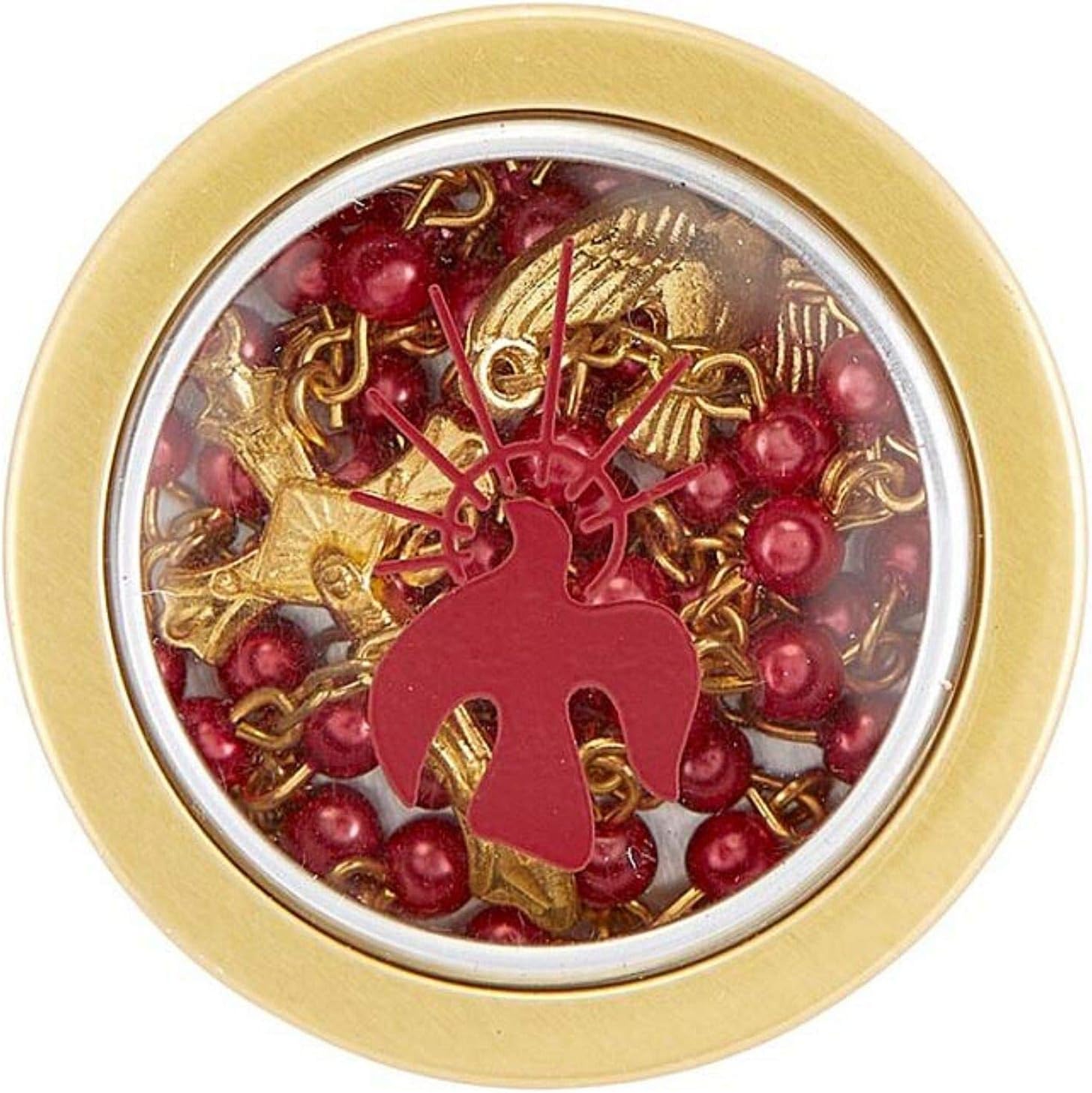 Needzo Confirmation Catholic Rosary Beads with Case, Red Beaded Prayer Necklace with Gold Tone Holy Spirit Center and Traditional Crucifix, Confirmed in Christ Keepsake Gift, 16.5 Inches