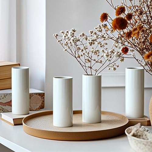 Miniatura 6 de LIZOFER Juego de 10 jarrones pequeños de cerámica blanca moderna para sala de estar, dormitorio, 5.51 pulgadas, jarrones minimalistas para