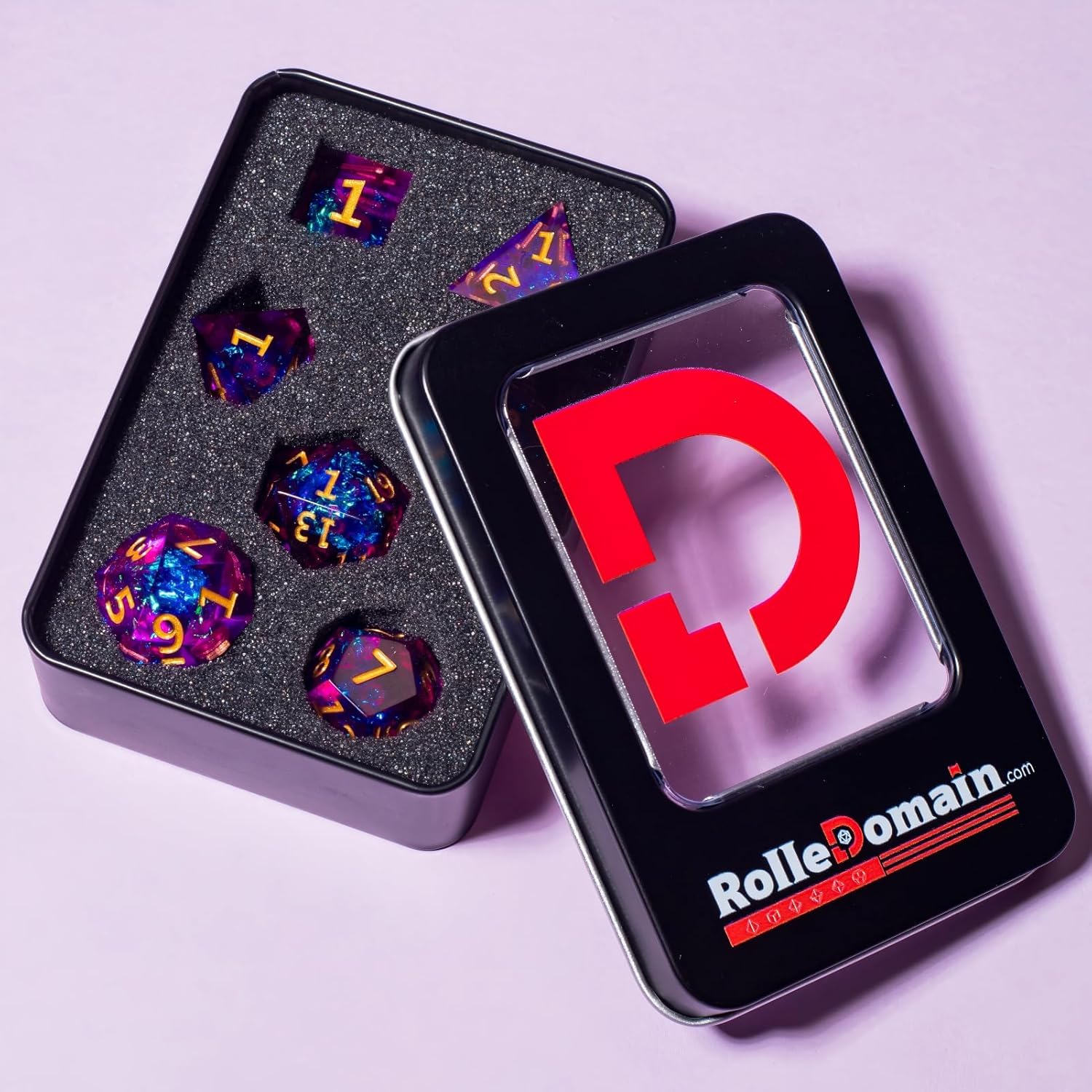 Resin DND Dice Set, (Purple-Warlock) 7 Pieces Handmade Sharp Edge Polyhedral Dice, Designed for Dungeons & Dragons, MTG, Role Playing Game, Dice Gift for D&D RPG DM and Players
