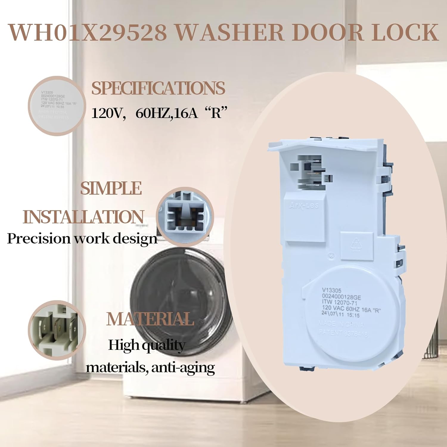 Upgrade WH01X29528 Washer Door Lock Replacement Compatible with GE Washer Parts, Replaces AP6985313, EAP12749276, 4958749, PS12749276, PD00060769