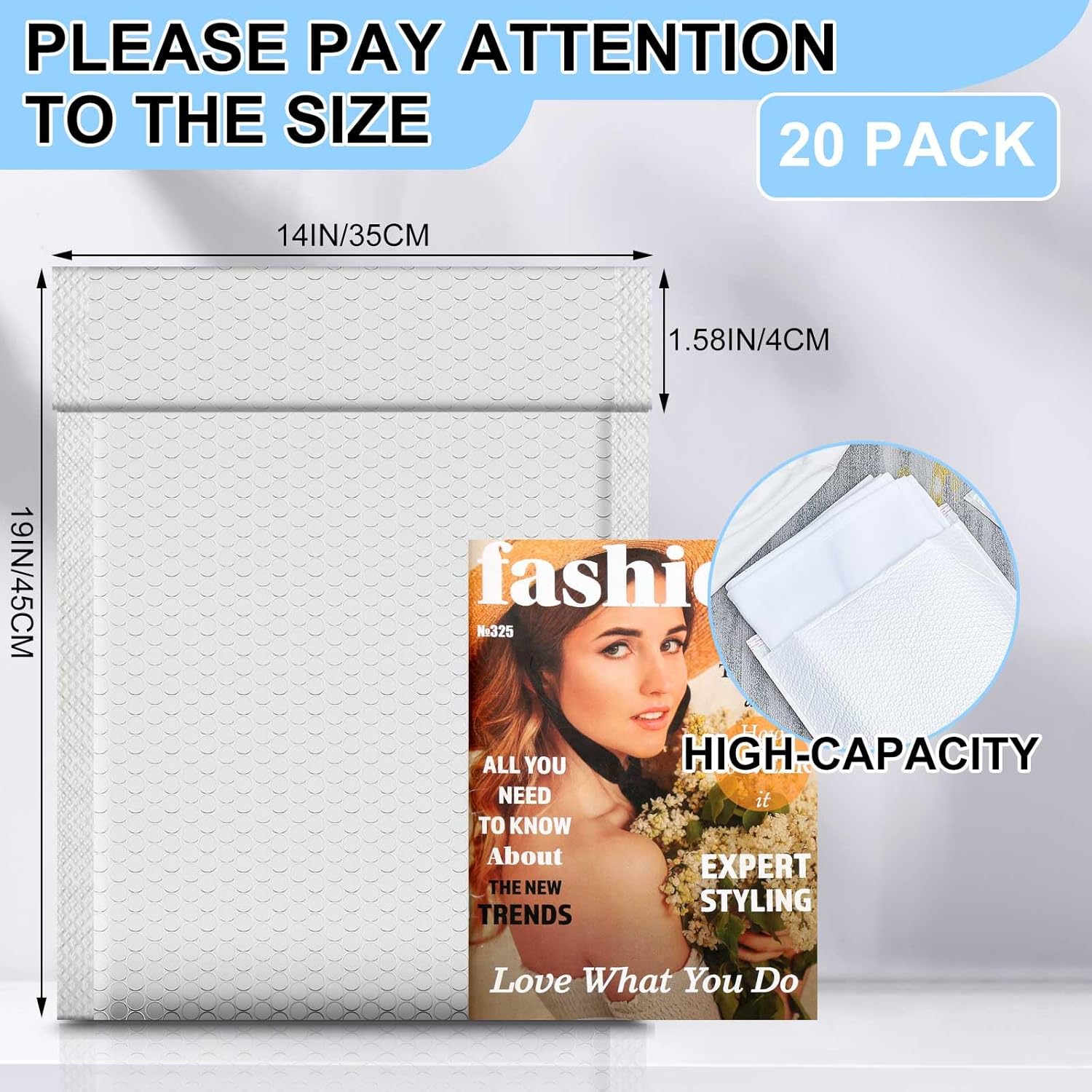 Ireer 20 Pack Extra Large 14 x 19" Bubble Mailers Poly Padded Envelopes Cushioned Mailing Envelopes Bubble Padded Mailers Self Adhesive Waterproof Shipping Bags for Business Christmas Gift Packaging