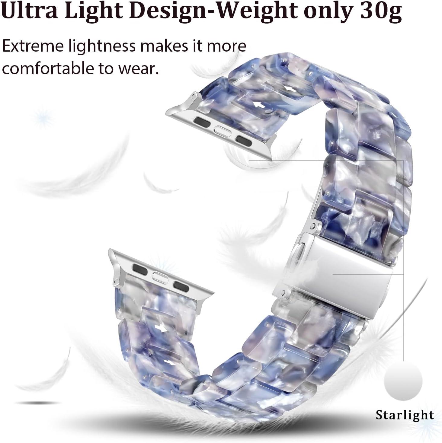 v-moro resin bands compatible with apple watch series 11/10/9/8/7 band 40/41/42mm lightweight fashion strap bracelet with starlight buckle for iwatch series se/6/5/4/3/2/1(pearlized blue,38/40/41/42mm) pearlized blue 38mm/40mm/41mm/42mm