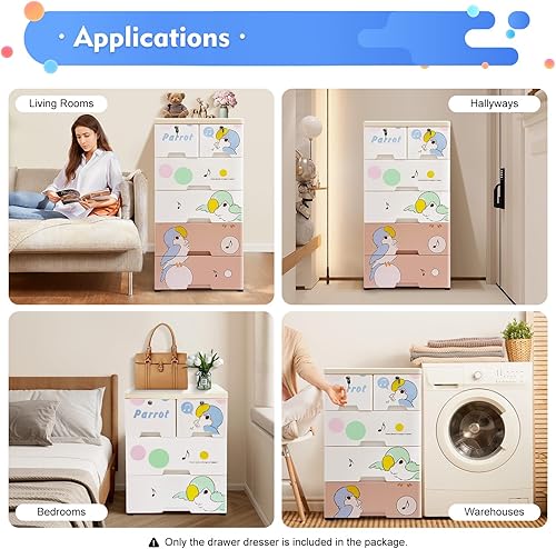 Miniatura 9 de awolsrgiop Estantería organizadora de 5 capas con 6 cajones, organizador de ropa con ruedas, armario de almacenamiento de loros, cajones de armario,