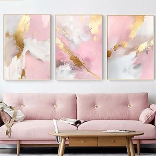 Taedfalesy Pink Marble Canvas Wall Art Pink and Gold Painting Modern Abs...