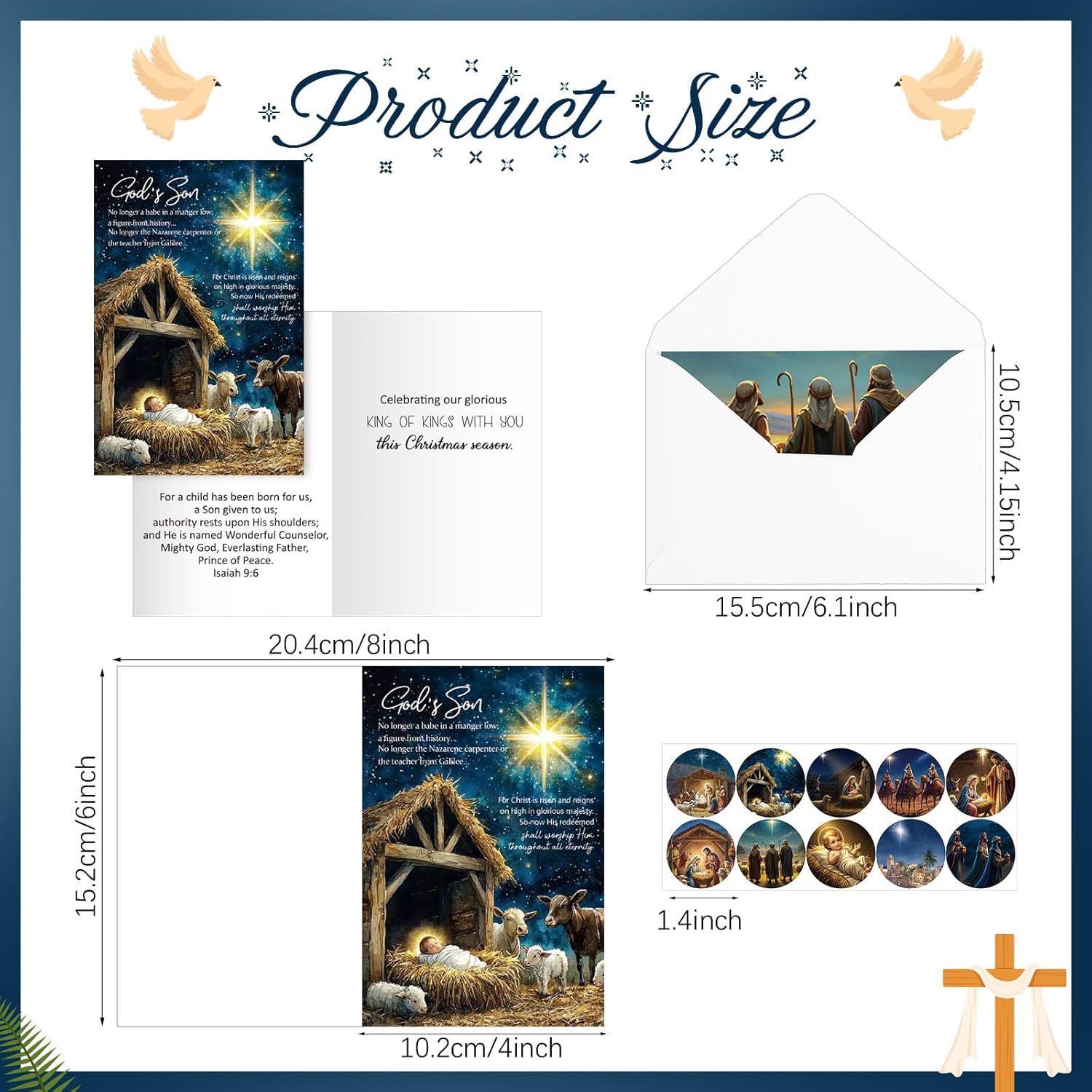 50 Pcs Christmas Story Themed Cards Bulk Assortment with Scripture Warm Blessings Inside God's Love Hope Nativity Christian Greeting Cards with Envelopes Stickers