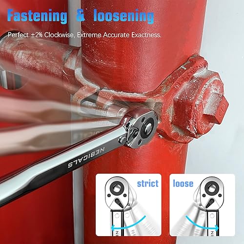 Miniatura 3 de NEBICALS Juego de llaves dinamométricas de 12 pulgadas, clic de 10-160 pies-LB13.6-217.1 Nm, coche de garaje y motocicleta, bujía, rueda, cambio de