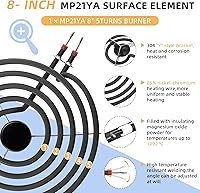 Vista 2 de AMI PARTS MP21YA Electric Range Burner Surface Element (8 Inch) Compatible with Whirl-pool May-tag Ken-more Stove Burner Surface Element