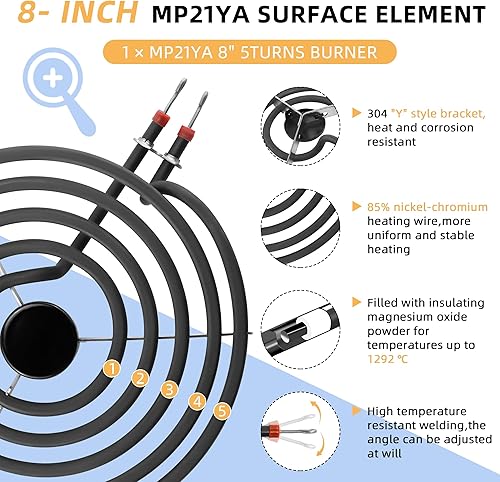 Miniatura 2 de AMI PARTS MP21YA Elemento de superficie de quemador eléctrico (8 pulgadas) compatible con Whirl-pool May-tag Ken-more elemento de superficie de