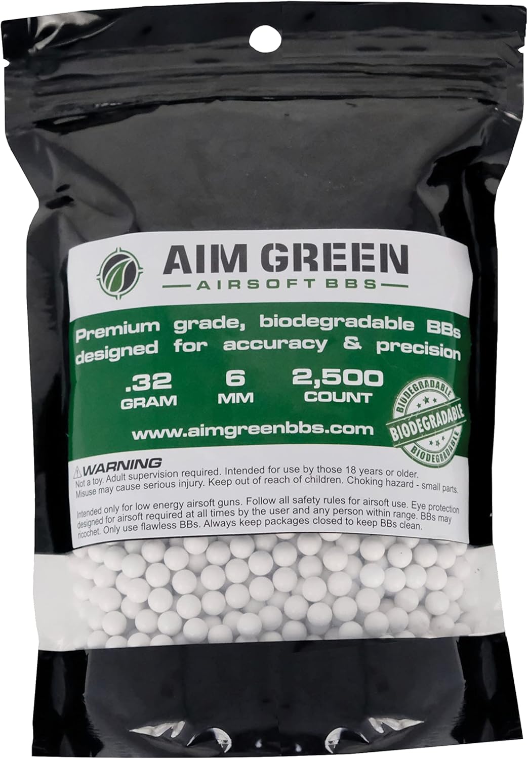 Aim Green: Biodegradable Airsoft BBS .20g .25g .32g - Pellets - 6mm 10000, 5000, 2500 Rounds - Premium Smooth Finish BBS : Sports & Outdoors