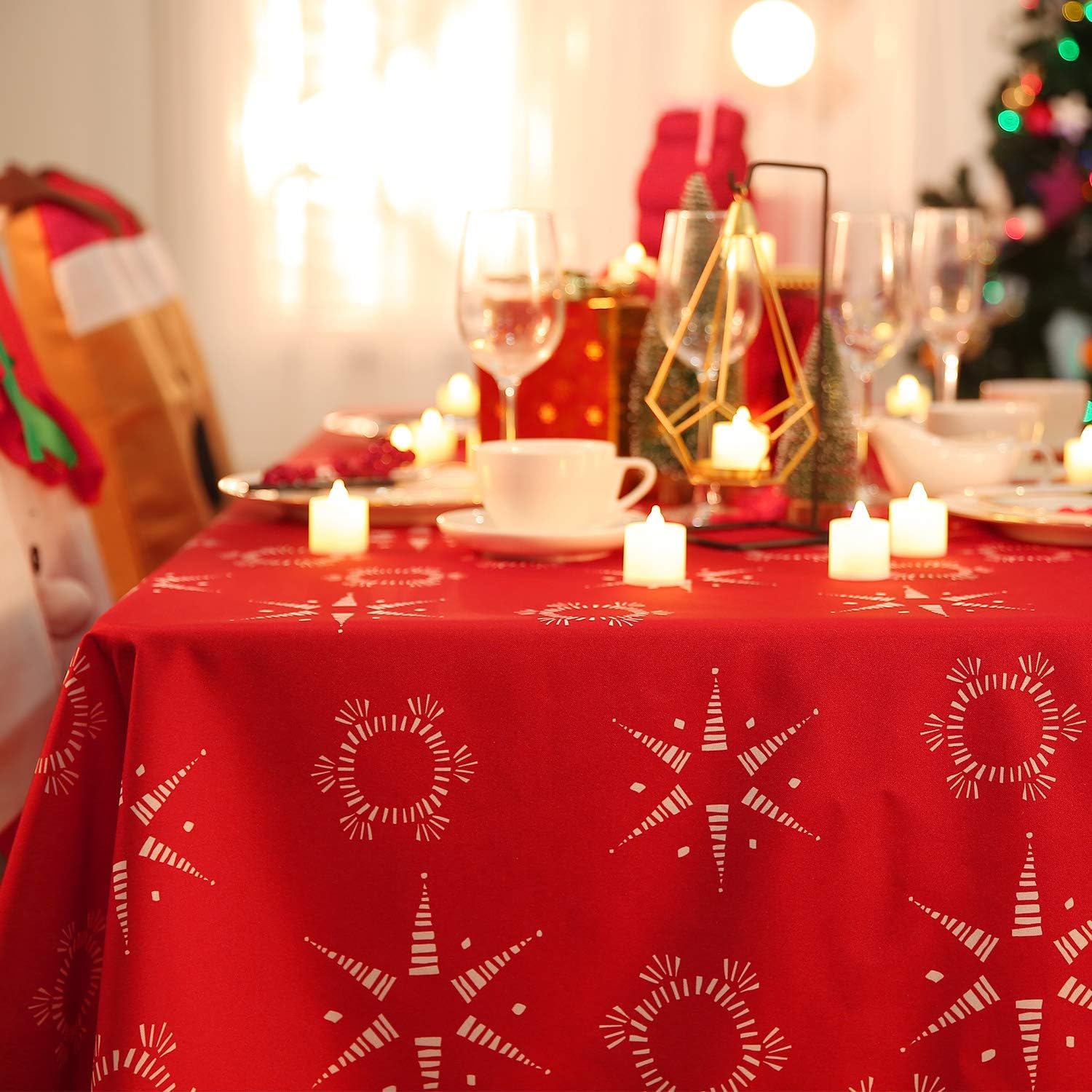 Deconovo Mantel Navidad Tela Mantel Mesa Lavable Mantel Mesa Rectangular de Navidad 130x130cm Rojo