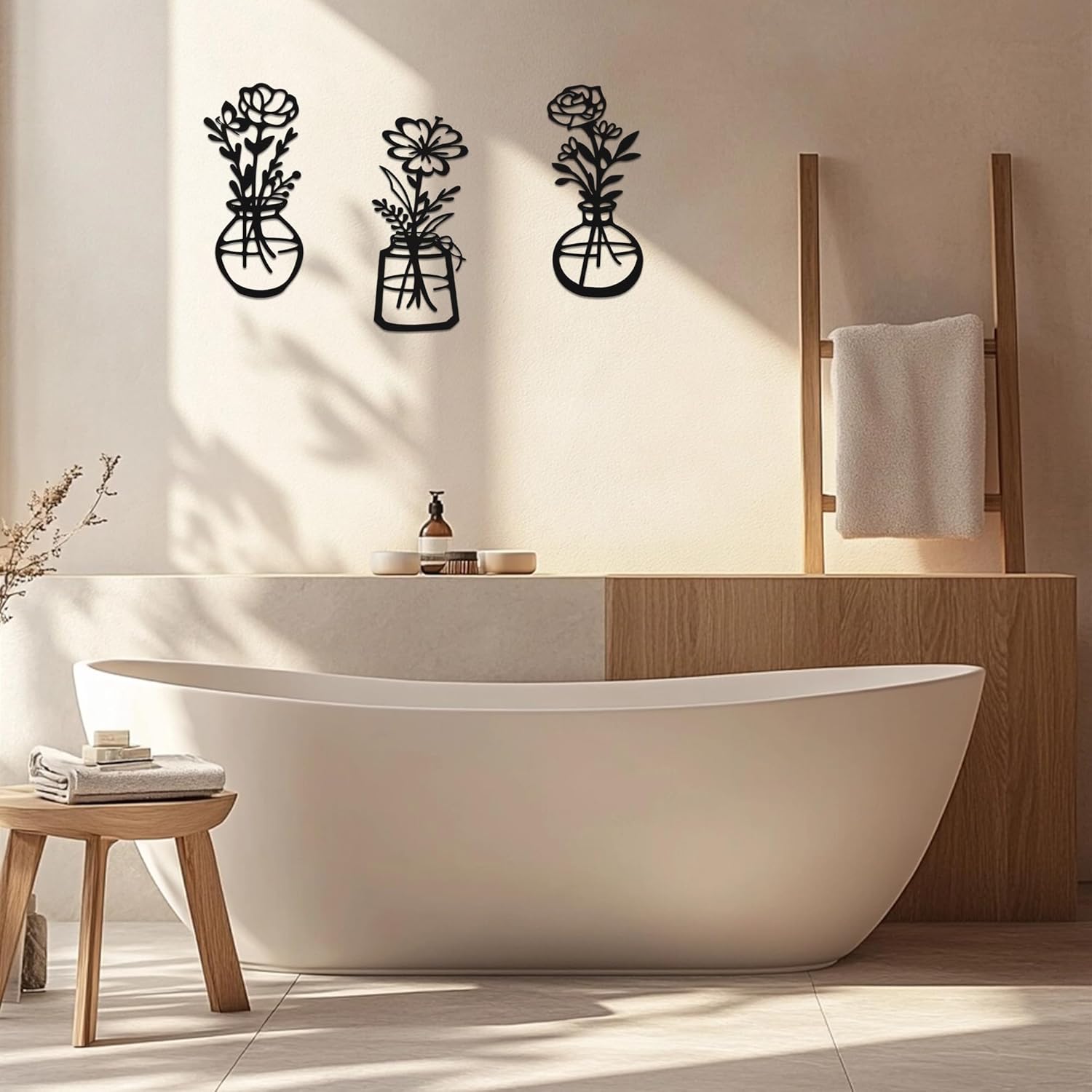 Metal Flower Wall Art 3 Pieces, Rustic Farmhouse Decor Wall Decor, Metal Wall Sculptures Hanging for Kitchen Bathroom Living Room (Black) - Image 7